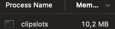 Activity Monitor showing clipslots using 10.3 MB RAM